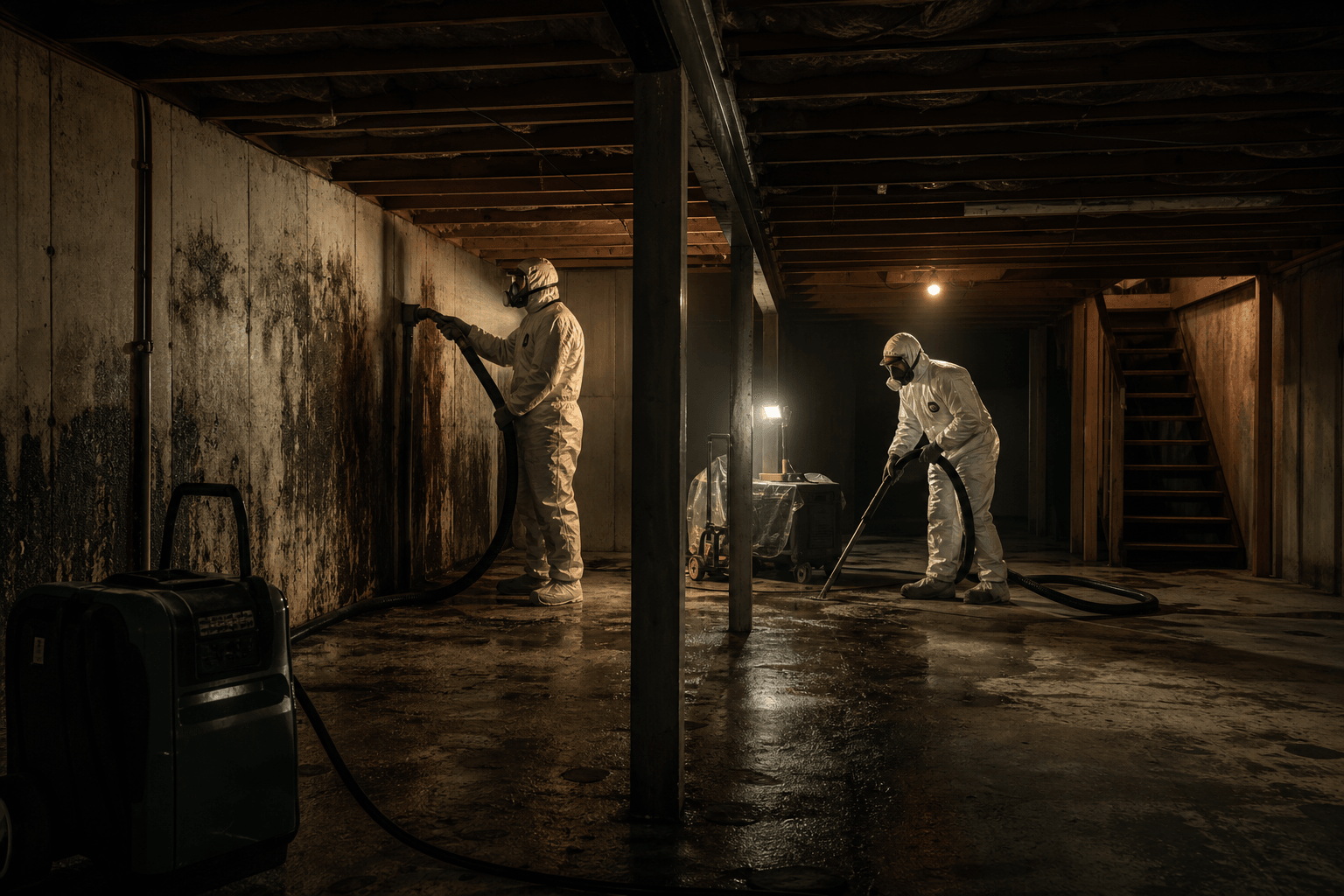 Professional mold remediation specialists at work in a Regina home